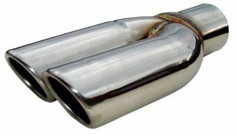 Exhaust Tail Pipe Tip Set 2.5 in To Dual 22.5 in Slip Fit Clamp On Hardware Not Incl Polished 304 Stainless Steel Rolled Edge Pair Pypes Exhaust