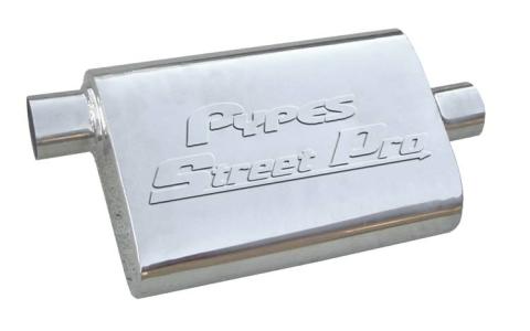 Street Pro Series Muffler 14 in 2.5 in Offset/Center Hardware Not Incl Natural 409 Stainless Steel Pypes Exhaust