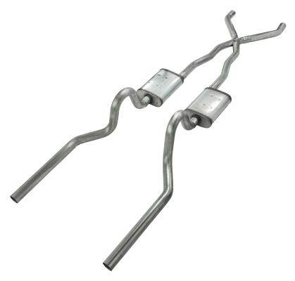 Crossmember Back w/X-Pipe Exhaust System 67-70 Cougar Split Rear Dual Exit 2.5 in Intermediate And Tail Pipe Race Pro Muffler Hardware Incl Tip Not Incl Pypes Exhaust