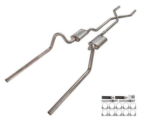 1966-71 Ford Fairlane 2.5 Inch X-Pipe Crossmember Back Rear Exit Exhaust Violator Mufflers Pypes Performance Exhaust