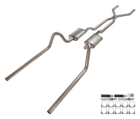 1966-71 Ford Fairlane 2.5 Inch H-Pipe Crossmember Back Rear Exit Exhaust No Mufflers Pypes Performance Exhaust