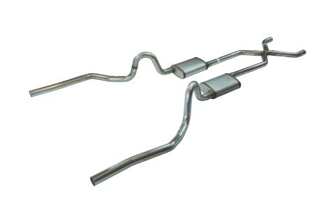 Crossmember Back w/X-Pipe Exhaust System 70-71 GTO/68-72 442 Dual Split Rear Valance Exit 2.5 in Intermediate And Tail Pipe Race Pro Mufflers And Hardware Incl Tip Not Incl Pypes Exhaust