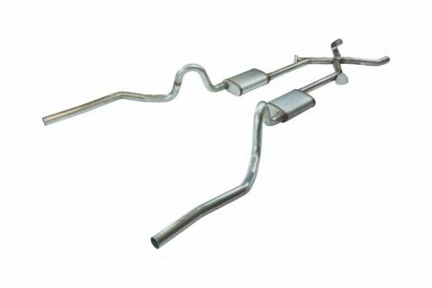 Crossmember Back w/Xchange Exhaust System 70-71 GTO/68-72 442 Split Rear Dual Exit 2.5 in Intermediate And Tail Pipe w/Valance Cutouts 18 Inch Turbo Pro Mufflers/Hardware Incl Tip Not Incl Pypes Exhaust