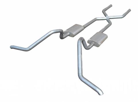 Crossmember Exhaust System 65-70 B-Body Split Side Dual Exit 2.5 in Intermediate And Tail Pipe Turbo Pro Muffler/Hardware Incl Tip Not Incl Natural Finish 409 Stainless Steel Pypes Exhaust