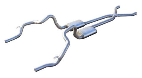 Crossmember Back w/X-Pipe Exhaust System 70-74 F-Body Split Rear Dual Exit 2.5 in Intermediate And Tail Pipe Turbo Pro Mufflers/Hardware Incl Tip Not Incl Pypes Exhaust