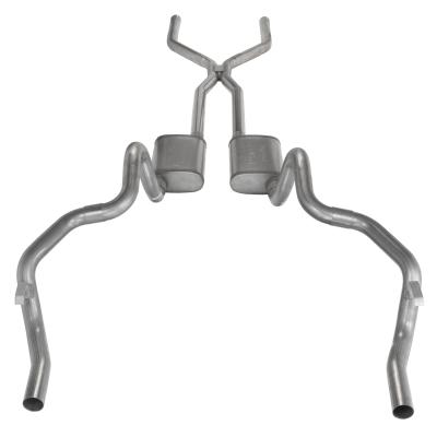 Crossmember Back w/H-Pipe Exhaust System 70-74 F-Body Split Rear Dual Exit 2.5 in Intermediate And Tail Pipe Race Pro Mufflers/Hardware Incl Tip Not Incl Pypes Exhaust