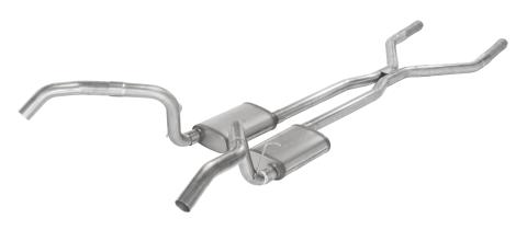 Crossmember Back w/H-Pipe Exhaust System 67-69 Split Rear Dual Exit 2.5 in Intermediate Pipe And Tailpipe Hardware Incl Muffler And Tip Not Incl Pypes Exhaust