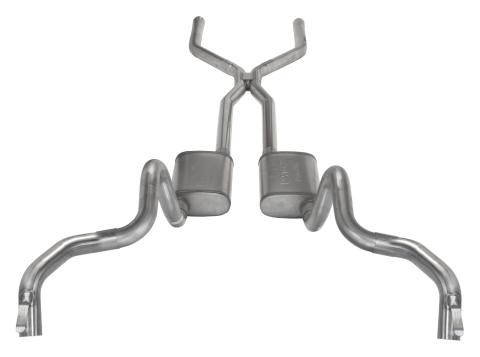 Crossmember Back w/H-Pipe Exhaust System 70-74 F-Body Split Rear Dual Quarter Exit 3in Intermediate And TailPipe Race Pro Mufflers/Hardware Incl Tip Not Incl Polished 304 Stainless Pypes Exhaust