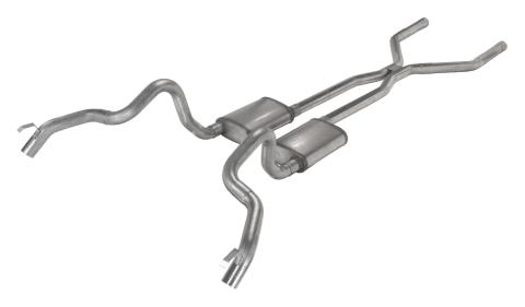 Crossmember Back w/H-Pipe Exhaust System 70-74 F-Body Split Rear Dual Quarter Exit 3in Intermediate And Tail Pipe StreetPro Mufflers/Hardware Incl Tip Not Incl Polished 304 Stainless Pypes Exhaust