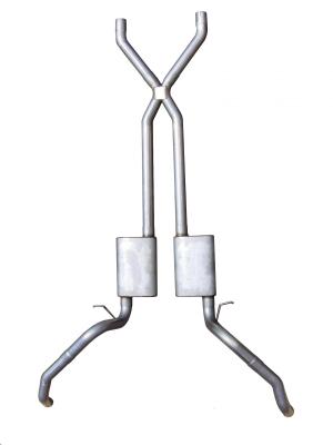 Crossmember Back w/X-Pipe Exhaust System 67-69 Split Rear Dual Exit 2.5 in Intermediate Pipe And Tailpipe Street Pro Mufflers/Hardware Incl Tip Not Incl Pypes Exhaust