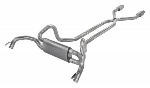 Crossflow System w/X-Pipe Exhaust System 75-81 Split Rear Dual Exit 2.5 in Intermediate And Tail Pipe Race Pro Mufflers/Hardware Incl Tip Not Incl Natural 409 Stainless Steel Catalytic Converter Incl Pypes Exhaust