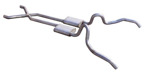 Crossmember Back w/X-Pipe Exhaust System 62-67 Nova Split Rear Dual Exit 2.5 in Intermediate And Tail Pipe Race Pro Mufflers/Hardware Incl Tip Not Incl Pypes Exhaust