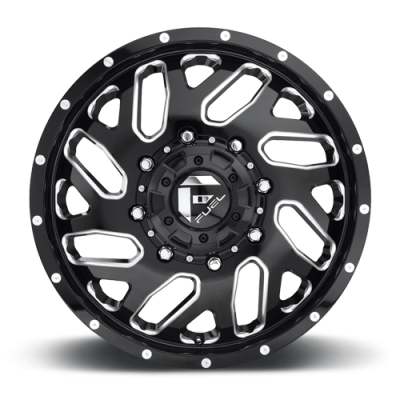 Dually Wheels 22X8.25 Triton Dually D581 8 On 165.1 Gloss Black Milled 121.5 Bore 105 Offset Mesh Spoke Front Dually Fuel Off Road Wheels