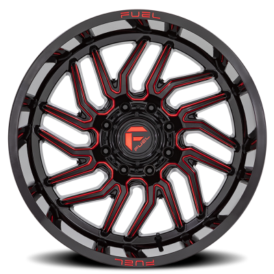 Aluminum Wheels 22X12 Hurricane D808 5 On 127 Gloss Black/Red Milled 71.5 Bore -44 Offset Fuel Off Road Wheels