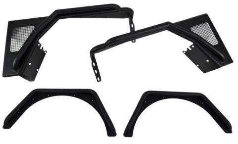 Jeep TJ Tube Fender Set Of 4 Front and Rear 97-06 Wrangler TJ Steel Black Textured Powdercoat Fishbone Offroad