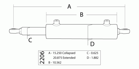 Single Ended Steering Cylinder Kit, 1.5 Inch X 6.0 Inch X 0.6250 Inch Rod PSC Performance Steering Components