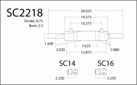 Double Ended XD Steering Cylinder Kit for Full Hydraulic Steering Systems, 2.5 Inch X 8.75 Inch X 1.50 Inch Rod PSC Performance Steering Components