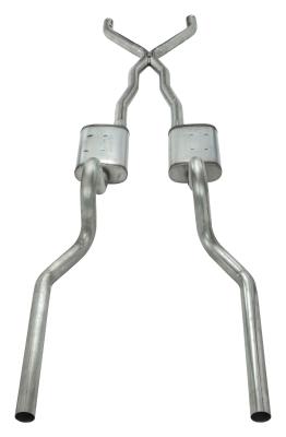 Crossmember Back w/X-Pipe Exhaust System 67-70 Cougar Split Rear Dual Exit 2.5 in Intermediate And Tail Pipe Turbo Pro Muffler Hardware Incl Tip Not Incl Pypes Exhaust