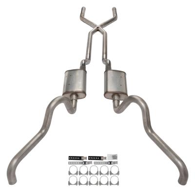 1966-71 Ford Fairlane 2.5 Inch X-Pipe Crossmember Back Quarter Panel Exit Exhaust Turbo Pro Mufflers Pypes Performance Exhaust