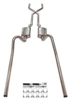 1966-71 Ford Fairlane 2.5 Inch X-Pipe Crossmember Back Rear Exit Exhaust Turbo Pro Mufflers Pypes Performance Exhaust