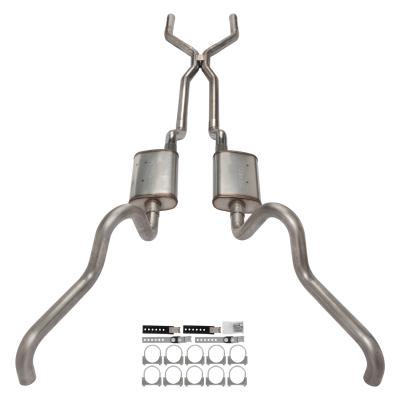 1966-71 Ford Fairlane 2.5 Inch H-Pipe Crossmember Back Quarter Panel Exit Exhaust Race Pro Mufflers Pypes Performance Exhaust