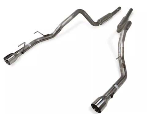 Cat Back Mid Muffler Exhaust System 05-10 Mustang GT Split Rear Dual Exit 2.5 in Intermediate And Tail Pipe M80 Mufflers/Hardware/4 in Polished Tips Incl Natural Finish 409 Stainless Steel Pypes Exhaust