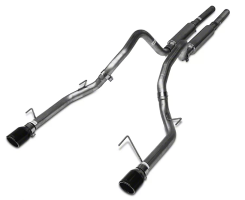 Cat Back Mid Muffler Exhaust System 05-10 Mustang GT Split Rear Dual Exit 2.5 in Intermediate And Tail Pipe M80 Mufflers/Hardware/4 in Black Tips Incl Black Finish 409 Stainless Steel Pypes Exhaust