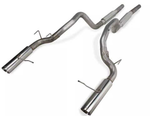 Cat Back Super System Exhaust System 11-14 Mustang GT Split Rear Dual Exit 2.5 in M80 Mufflers/Hardware/4 in Polished Tips Incl Natural Finish 409 Stainless Steel Pypes Exhaust