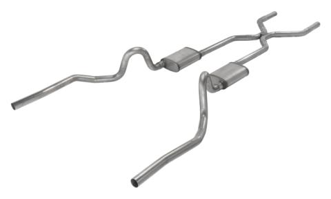 Crossmember Back w/H-Pipe Exhaust System 70-71 GTO/68-72 442 Dual Split Rear Valance Exit 2.5 in Intermediate And Tail Pipe Turbo Pro Mufflers And Hardware Incl Tip Not Incl Pypes Exhaust