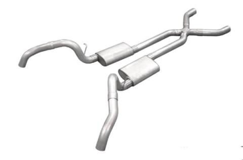 Crossmember Back w/X-Pipe Exhaust System 67-69 Split Rear Dual Exit 3 in Intermediate And Tail Pipe Turbo Pro Mufflers/Hardware Incl Tip Not Incl Natural 409 Stainless Steel Pypes Exhaust