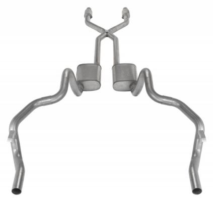 Crossmember Back w/X-Pipe Exhaust System 75-81 F-Body Split Rear Dual Exit 2.5 in Intermediate And Tail Pipe Turbo Pro Mufflers/Hardware Incl Catalytic Converter Incl Pypes Exhaust