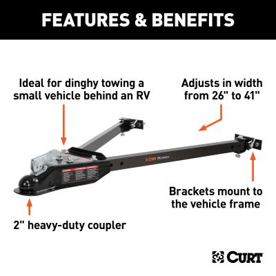 Curt Tow Bar with Adjustable-Width Arms - Car Mount - 2 Inch Ball - 5000 lbs. Safety Cables and Coupler Lock Sold Separately) RockJock 4X4