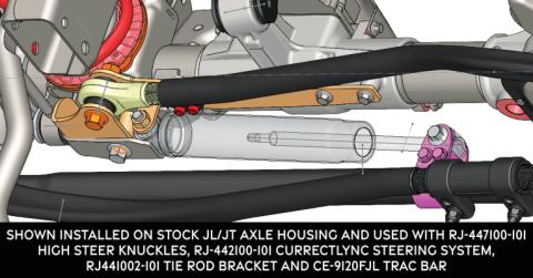 Currectlync JL/JT High Steer Front Trac Bar Relocation and Steering Stabilizer Shock Mount Axle Bracket