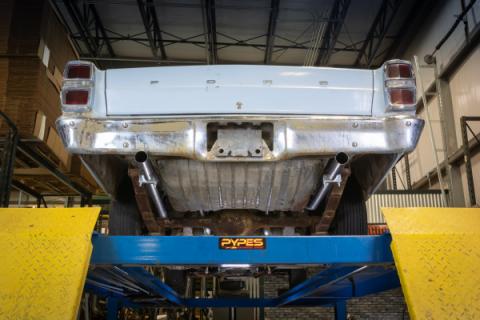 1966-71 Ford Fairlane 2.5 Inch H-Pipe Crossmember Back Rear Exit Exhaust Race Pro Mufflers Pypes Performance Exhaust