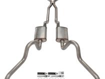 1966-71 Ford Fairlane 2.5 Inch H-Pipe Crossmember Back Quarter Panel Exit Exhaust Street Pro Mufflers Pypes Performance Exhaust