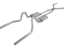 Crossmember Back w/H-Pipe Exhaust System 65-70 Mustang Split Rear Dual Exit 2.5 in Intermediate And Tail Pipe Hardware Incl Muffler And Tip Not Incl Pypes Exhaust