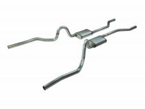 Crossmember Back Without X-Pipe Exhaust System 70-71 GTO/68-72 442 Split Rear Dual Exit 2.5 in Intermediate/Tail Pipe Hardware Incl Muffler And Tip Not Incl Natural 409 Stainless Steel Pypes Exhaust