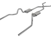 Crossmember Back w/H-Pipe Exhaust System 64-74 GM A Body Split Rear Dual Exit 3 in Intermediate And Tail Pipe Street Pro Mufflers/Hardware Incl Tip Not Incl Pypes Exhaust