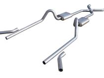 Crossmember Back w/X-Pipe Exhaust System 55-57 Tri-Five Chevy Split Rear Dual Exit 2.5 in Intermediate X-Pipe And Tail Pipe Race Pro Muffler/Hardware Incl Tip Not Incl Pypes Exhaust