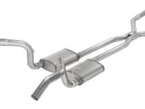 Crossmember Back w/H-Pipe Exhaust System 67-69 Split Rear Dual Exit 3 in Intermediate And Tail Pipe Violator Mufflers/Hardware Incl Tip Not Incl Natural 409 Stainless Steel Pypes Exhaust