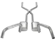 Crossmember Back w/H-Pipe Exhaust System 67-69 Split Rear Dual Exit 3 in Intermediate And Tail Pipe Violator Mufflers/Hardware Incl Tip Not Incl Natural 409 Stainless Steel Pypes Exhaust